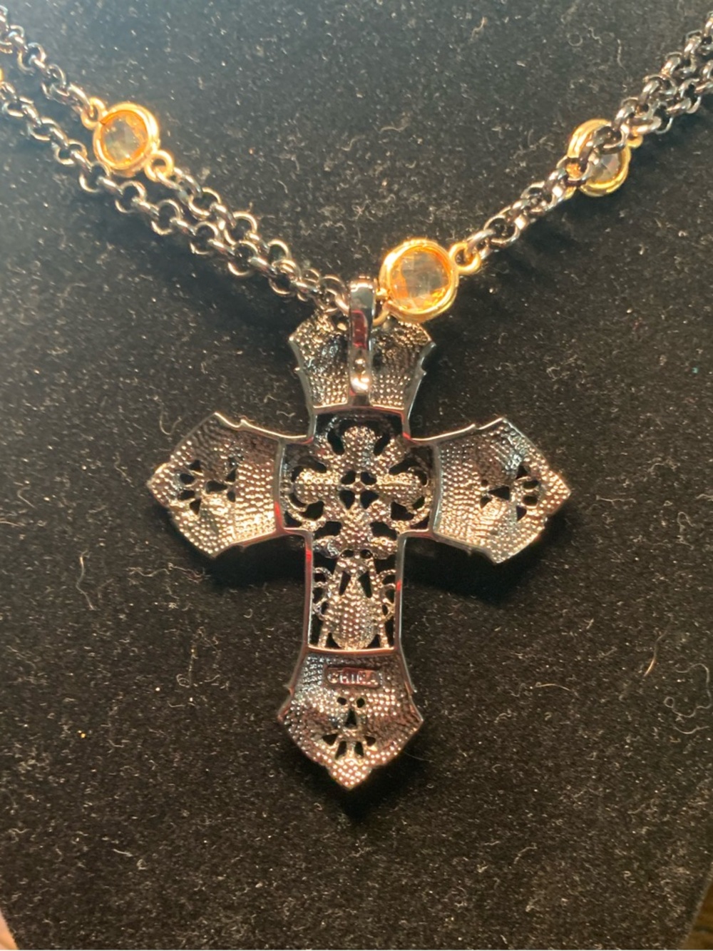 Gold-Tone and Black Cross Pendant Necklace - Women's Fashion Jewelry - Picture 2 of 6
